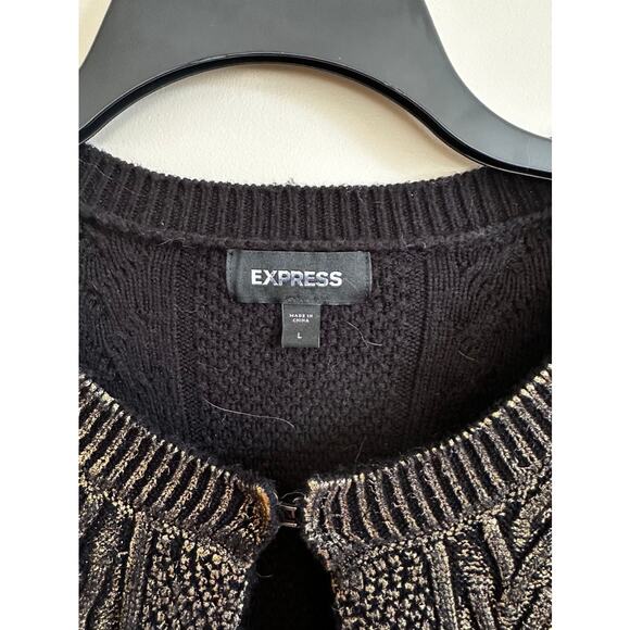 Express Black Gold Metallic Cable Knit Cardigan Size Large - Picture 5 of 8